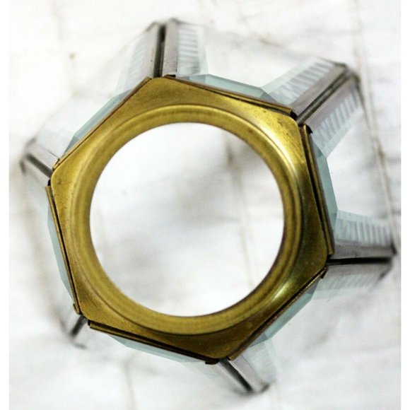 Clear 6-sided Faceted Glass Small Lamp Shade Brass Ceiling Fan 5" Tall Brushed - Picture 6 of 8